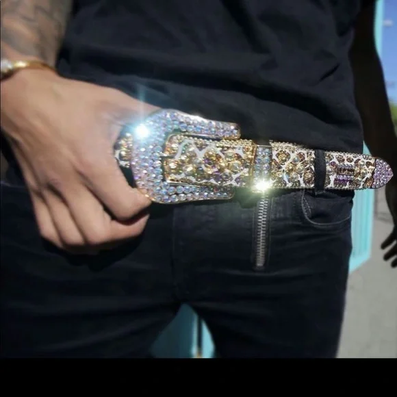 Vintage blue rhinestone and gold sequin belt -small - Picture 7 of 7